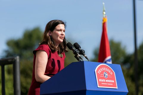 Tennessee State Museum executive director Ashley Howell speaks at the opening of the New Tennessee State Museum. (Nathan Morgan)