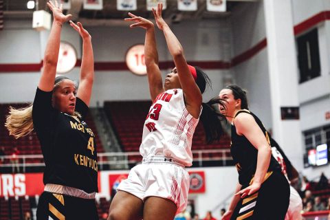 Austin Peay Women's Basketball defense forces 25 turnovers in 52-48 win against Northern Kentucky Monday night at the Dunn Center. (APSU Sports Information)