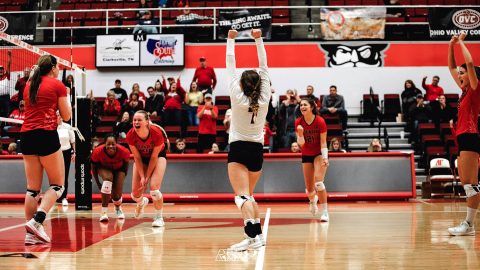 Austin Peay Women's Volleyball gets four set win against Jacksonville State Friday night. The Govs will face Murray State in the OVC Championship game Saturday at noon. (APSU Sports Information)