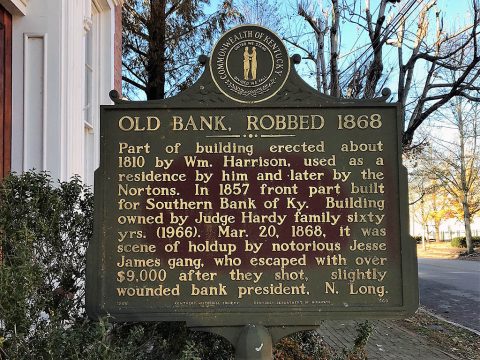 Jesse Games Gang Bank Robbery Sign in Russellville KY.