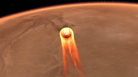 An artist's impression of NASA InSight's entry, descent and landing at Mars, scheduled for November 26th, 2018. (NASA/JPL-Caltech)