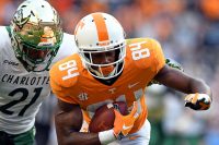 Tennessee Volunteers wide receiver Josh Palmer (84) runs with the ball against Charlotte 49ers linebacker Juwan Foggie (21) at Neyland Stadium. Tennessee won 14 to 3. (Randy Sartin-USA TODAY Sports)