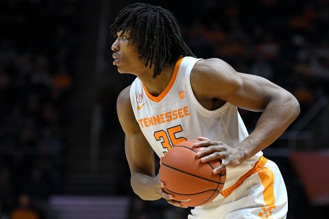 Tennessee Volunteers forward Yves Pons (35) controls the ball during the second half against the Eastern Kentucky Colonels at Thompson-Boling Arena. Tennessee won 95-67. (Randy Sartin-USA TODAY Sports)