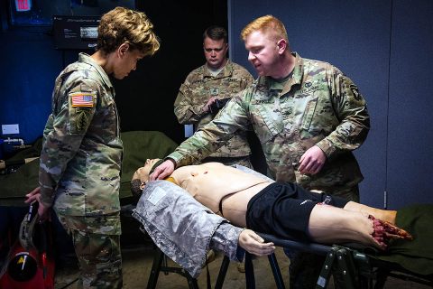 Lt. Gen. Nadja West, U.S. Army surgeon general and commander of Army Medical Command, views training and demonstrations at Fort Campbell's Rascon School of Combat Medicine Oct. 30. (U.S. Army photo by David E.Gillespie)