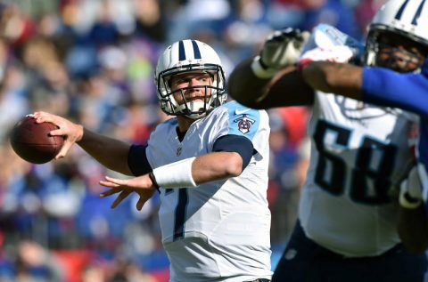 Tennessee Titans quarterback Zach Mettenberger (7) passes against the New York Giants during the first half at LP Field. (Don McPeak-USA TODAY Sports)