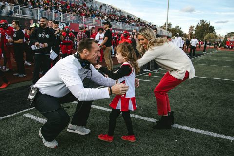 APSU interim head Football coach Joshua Eargle recieves Rare Disease Champion Award by Uplifting Athletes organization. (APSU Sports Information)