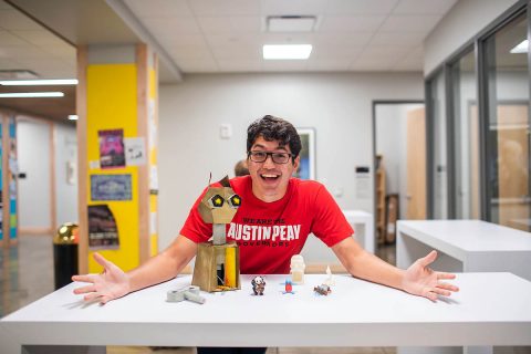 Austin Peay State University art student Jeremy Vega displays some of the art he’s created recently.