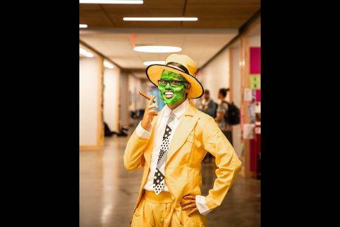 Austin Peay State University art student Jeremy Vega walked around campus and his neighborhood dressed as The Mask on Halloween. He created the mask himself.