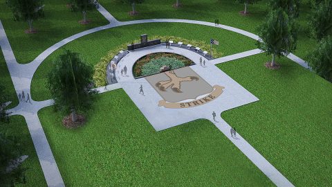 The new Task Force 3-502nd Memorial site will feature two sugar maples standing on either side of the black granite monuments representing the commander and the command sergeant major of Task Force 3-502nd – Lt. Col. Marvin Jeffcoat and Command Sgt. Maj. Hasland O. Black. (Courtesy Graphic)