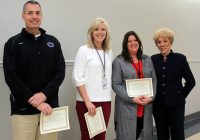 (L to R) Shannon Cummings, athletic director and assistant principal of Clarksville High School, received the A.F. Bridges Athletic District 5 Athletic Director of the Year Award; Montgomery Central High School was awarded the A.F. Bridges State Award of Excellence for Middle Tennessee Class AAA and Schanda Doughty, principal of Rossview High School, received the A.F. Bridges Athletic District 5 Principal of the Year award.