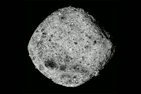 This image taken by the OSIRIS-REx spacecraft shows Bennu from a distance of around 50 miles (80 km). The spacecraft’s PolyCam camera obtained the thirty-six 2.2-millisecond frames over a period of four hours and 18 minutes. (NASA's Goddard Space Flight Center/University of Arizona)