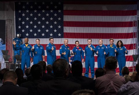 The first U.S. astronauts who will fly on American-made, commercial spacecraft to and from the International Space Station, wave after being announced, Friday, Aug. 3, 2018 at NASA's Johnson Space Center in Houston, Texas. The astronauts are, from left to right: Victor Glover, Mike Hopkins, Bob Behnken, Doug Hurley, Nicole Aunapu Mann, Chris Ferguson, Eric Boe, Josh Cassada and Suni Williams. (NASA/Bill Ingalls) The first U.S. astronauts who will fly on American-made, commercial spacecraft to and from the International Space Station, wave after being announced, Friday, Aug. 3, 2018 at NASA's Johnson Space Center in Houston, Texas. The astronauts are, from left to right: Victor Glover, Mike Hopkins, Bob Behnken, Doug Hurley, Nicole Aunapu Mann, Chris Ferguson, Eric Boe, Josh Cassada and Suni Williams. (NASA/Bill Ingalls)