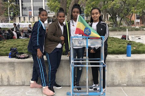 Middle and high school students on the Ethiopia Freefall team traveled almost 19 hours from Ethiopia to compete in JPL's Annual Invention Challenge. (NASA/JPL-Caltech)