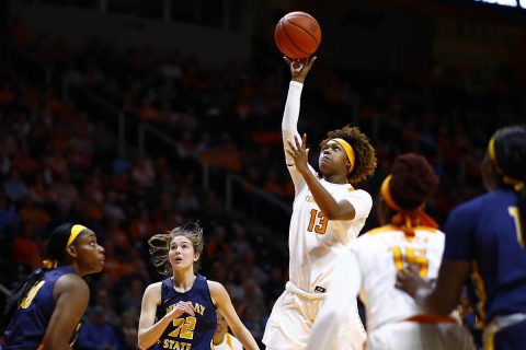 Tennessee Women's Basketball freshman Jazmine Massengill had a career high 10 points and 8 assists in win over Murray State Friday night at Thompson-Boling Arena. (UT Athletics)