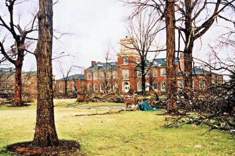 High winds removed the cupola from the APSU Browning Building.