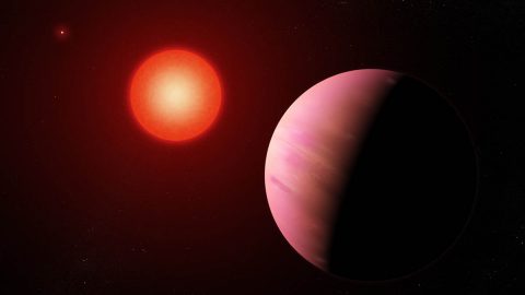 The newfound planet K2-288Bb, illustrated here, is slightly smaller than Neptune. Located about 226 light-years away, it orbits the fainter member of a pair of cool M-type stars every 31.3 days. (NASA's Goddard Space Flight Center/Francis Reddy)