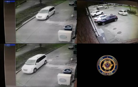 The vehicle burglary suspects were driving a white 2000s model Town and Country Van.