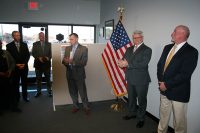 Hopkinsville Mayor Carter Hendricks speaks Tuesday at a gathering celebrating Fort Campbell Strong’s first year and dedicating its new offices.