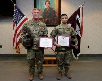 Spc. Robbie Brockman, a practical nursing specialist assigned to the hospital’s Mother Baby Unit, and Staff Sgt. Robert Baker, a combat medic specialist serving as the non-commissioned officer in charge of BACH’s Mother Baby Unit, were named Blanchfield Army Community Hospital Soldier and NCO of the Year at an award ceremony Jan. 17. (U.S. Army photo by Maria Yager)