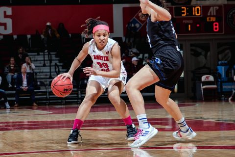 Austin Peay Women's Basketball puts together a late rally but comes up short in 67-57 loss to Eastern Illinois at the Dunn Center, Saturday. (APSU Sports Information)