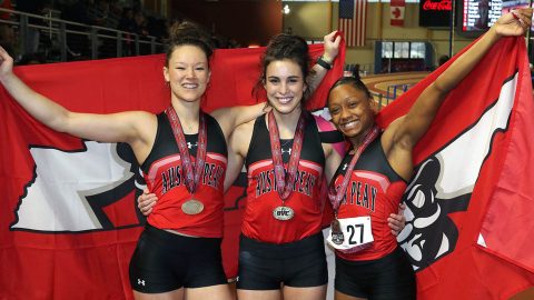 Austin Peay's (L to R) Dascha Hix, Savannah Amato and Tymeitha Tolbert metaled at 2019 OVC Indoor Track and Field Championships. (APSU Sports Information)