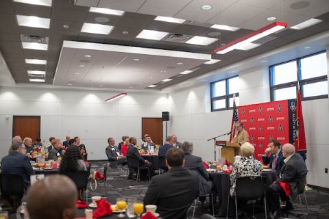 APSU President Alisa Whtie addresses the attendees at last Friday's meeting.