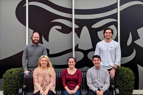 Pictured sitting from left are Erin Schwarzbach, Claire Ciafre and John Kauphusman; and standing are Cooper Breeden, left, and Austin Hannah. 