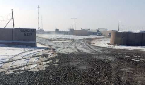 A view of Entry Control Point Glacier, in Dahlke, Afghanistan, portraying the progress that was made by the 495th Combat Support Sustainment Brigade team, February 5, 2019. Thanks to the efforts of expeditionary teams from the 495th Combat Sustainment Support Battalion, numerous entry control points have been constructed, further protecting the service members and civilians of the forward operating bases they surround. (CPT Jeremy Hargis, 495th Combat Sustainment Support Battalion)