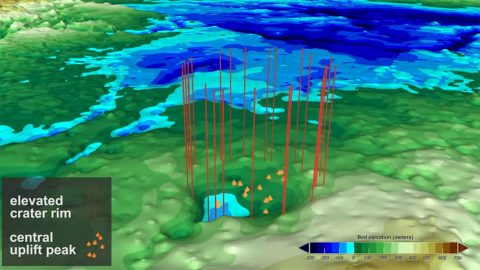 Just 114 miles from the newly-found Hiawatha impact crater under the ice of northwest Greenland, lies a possible second impact crater. The 22-mile wide feature would be the second crater found under an ice sheet, and if confirmed, would be the 22nd-largest crater on Earth. (NASA's Goddard Space Flight Center/ Jefferson Beck)