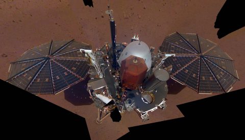 The white east- and west-facing booms - called Temperature and Wind for InSight, or TWINS - on the deck of NASA's InSight lander belong to its suite of weather sensors. (NASA/JPL-Caltech)