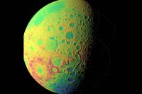 A false color view of the Moon’s southern latitudes. The large blue area at the bottom of the frame is the South Pole-Aitken Basin, an enormous and very old impact feature on the far side of the Moon. (NASA/Goddard Space Flight Center Scientific Visualization Studio)