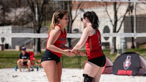 Austin Peay Beach Volleyball loses first match to North Alabama but comes back to win the second match for their first ASUN Conference victory. (APSU Sports Information)