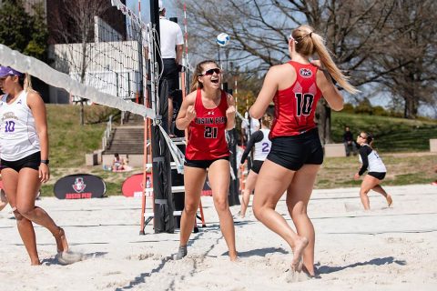 Austin Peay Beach Volleyball defeated Morehead State in the first match 3-2 but fell to the Eagles in the second match 3-2. (APSU Sports Information)