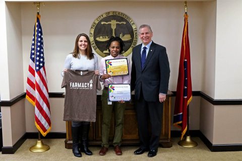 Jennifer Letourneau, Clarksville Parks & Recreation Director and Channel Lemon, Clarksville Downtown Market Manager with Joe Pitts, City of Clarksville Mayor.