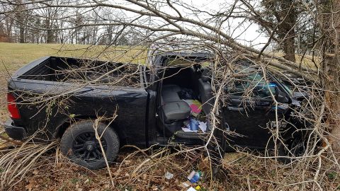 Dodge Ram that was wrecked on McAdoo Creek.