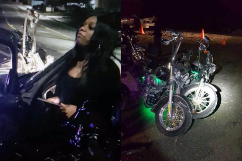 Clarksville Police are trying to identify the woman on the left for hitting the motorcycles on the right then fleeing the scene Sunday morning.