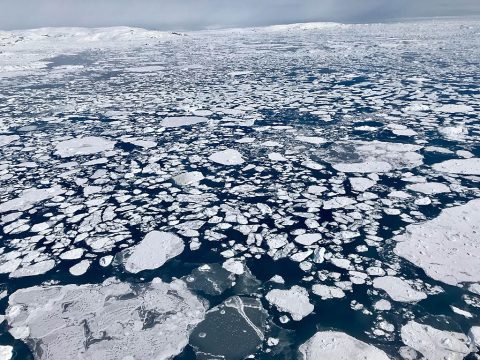 A big lead, or opening in the sea ice pack, in the eastern Beaufort Sea, as seen from a NASA Operation IceBridge survey flight on Apr. 14, 2018. (NASA/Linette Boisvert) A big lead, or opening in the sea ice pack, in the eastern Beaufort Sea, as seen from a NASA Operation IceBridge survey flight on Apr. 14, 2018. (NASA/Linette Boisvert)