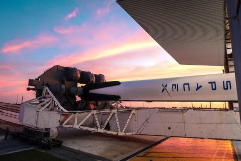 A SpaceX Falcon 9 rocket with the company’s Crew Dragon attached, rolls out of the company’s hangar at NASA Kennedy Space Center’s Launch Complex 39A on Jan. 3, 2019. The rocket will undergo checkouts prior to the liftoff of Demo-1, the inaugural flight of one of the spacecraft designed to take NASA astronauts to and from the International Space Station. (SpaceX)