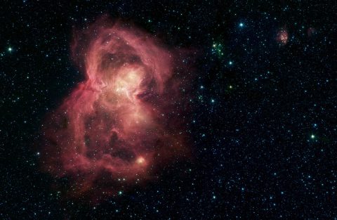 Officially known as W40, this red butterfly in space is a nebula, or a giant cloud of gas and dust. The "wings" of the butterfly are giant bubbles of gas being blown from the inside out by massive stars. (NASA/JPL-Caltech)