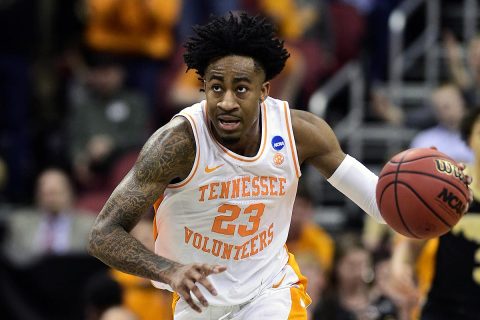 Tennessee Volunteers guard Jordan Bowden (23) brings the ball up court during the first half in the semifinals of the south regional against the Purdue Boilermakers of the 2019 NCAA Tournament at KFC Yum Center. (Thomas J. Russo-USA TODAY Sports)