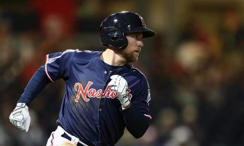 Nashville Sounds' Chase d'Arnaud hits Go-Ahead RBI Double in the Eighth Inning against Omaha Storm Chasers. (Nashville Sounds)