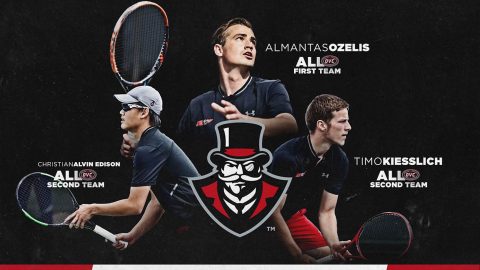 Austin Peay Men's Tennis' Christian Edison, Almants Ozelis, Timo Kiesslich earn All-OVC Honors. (APSU Sports Information)