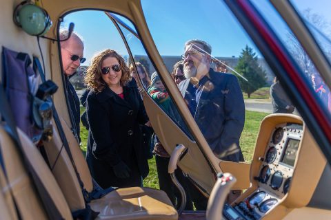 Elliott Herzlich, interim APSU College of STEM dean Dr. Karen Meisch and interim College of Arts and Letters Dean Barry Jones inspect GOV 1. (APSU)