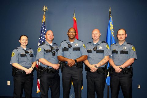 Montgomery County Sheriff’s Office graduates (L to R) Camilla Kent, Dennis Morgan, Albert Smith, Ryan Stach and Joshua Wilson.