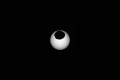 This images shows the Martian moon Phobos as it crossed in front of the Sun, as seen by NASA's Curiosity Mars rover on Tuesday, March 26, 2019 (Sol 2359). (NASA/JPL-Caltech/MSSS) This images shows the Martian moon Phobos as it crossed in front of the Sun, as seen by NASA's Curiosity Mars rover on Tuesday, March 26, 2019 (Sol 2359). (NASA/JPL-Caltech/MSSS)