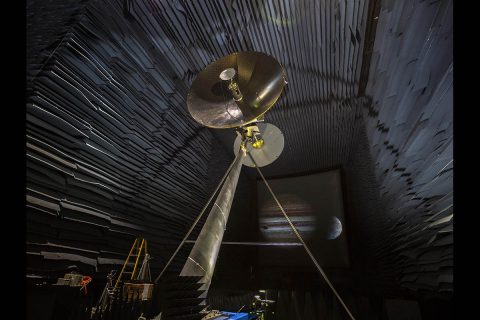 A full-scale prototype of the high-gain antenna on NASA's Europa Clipper spacecraft is undergoing testing in the Experimental Test Range at NASA's Langley Research Center in Hampton, Virginia. (NASA/Langley)