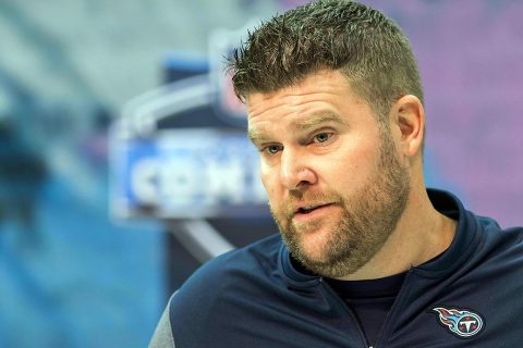 Tennessee Titans general manager Jon Robinson at the 2019 NFL Combine at Indianapolis Convention Center. (Trevor Ruszkowski-USA TODAY Sports)