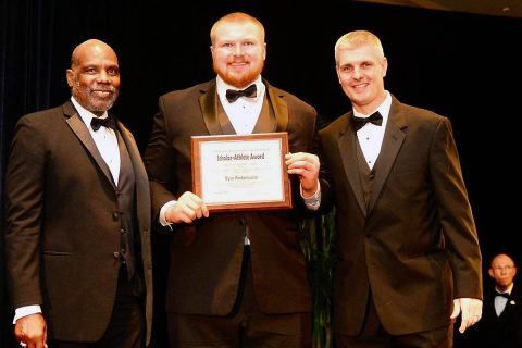 Austin Peay Football Offensive linemen Ryan Rockensuess receives Hampshire Honor Society award. (APSU Sports Information)