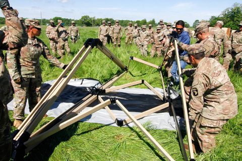 Lifeliner Soldiers of the Headquarters and Headquarters Company, ‘Angry Dogs’, 101st Special Troops Battalion, 101st Sustainment Brigade, 101st Airborne Division (Air Assault), begin setting up tents for the Tactical Operations Center Exercise for the upcoming week’s training exercise, May 6, 2019, on Fort Campbell, Ky. (Staff Sgt. Caitlyn Byrne, 101st Sustainment Brigade Public Affairs) 