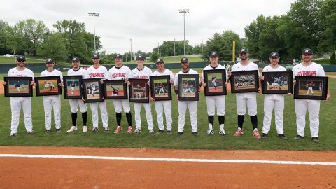 Austin Peay Baseball seniors are honored Sunday before the game against Jacksonville. (Robert Smith, APSU Sports Information)